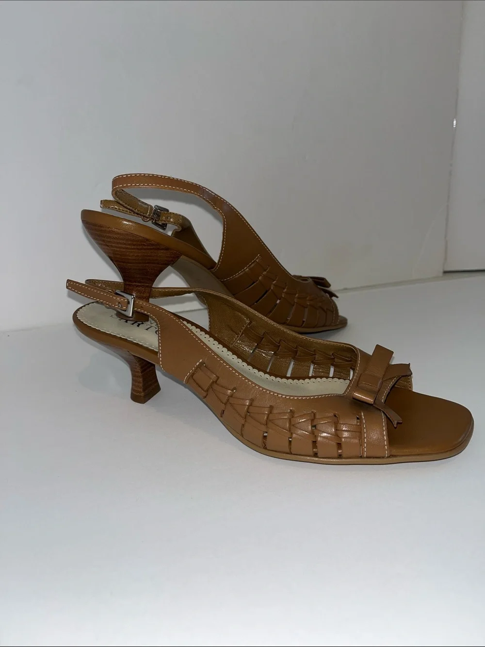 Franco Sarto Tan Slingback Heels with Bow Accent